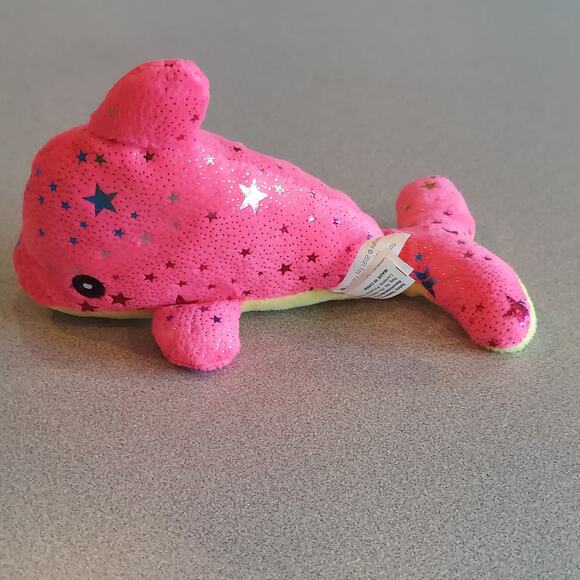 Toy Works Starry Dolphin Plush Stuffed Animal Pink and Yellow - Picture 3 of 7